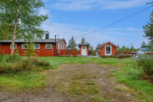 Pent opparbeidet naturtomt med solrike uteplasser og biloppstillingsplasser.